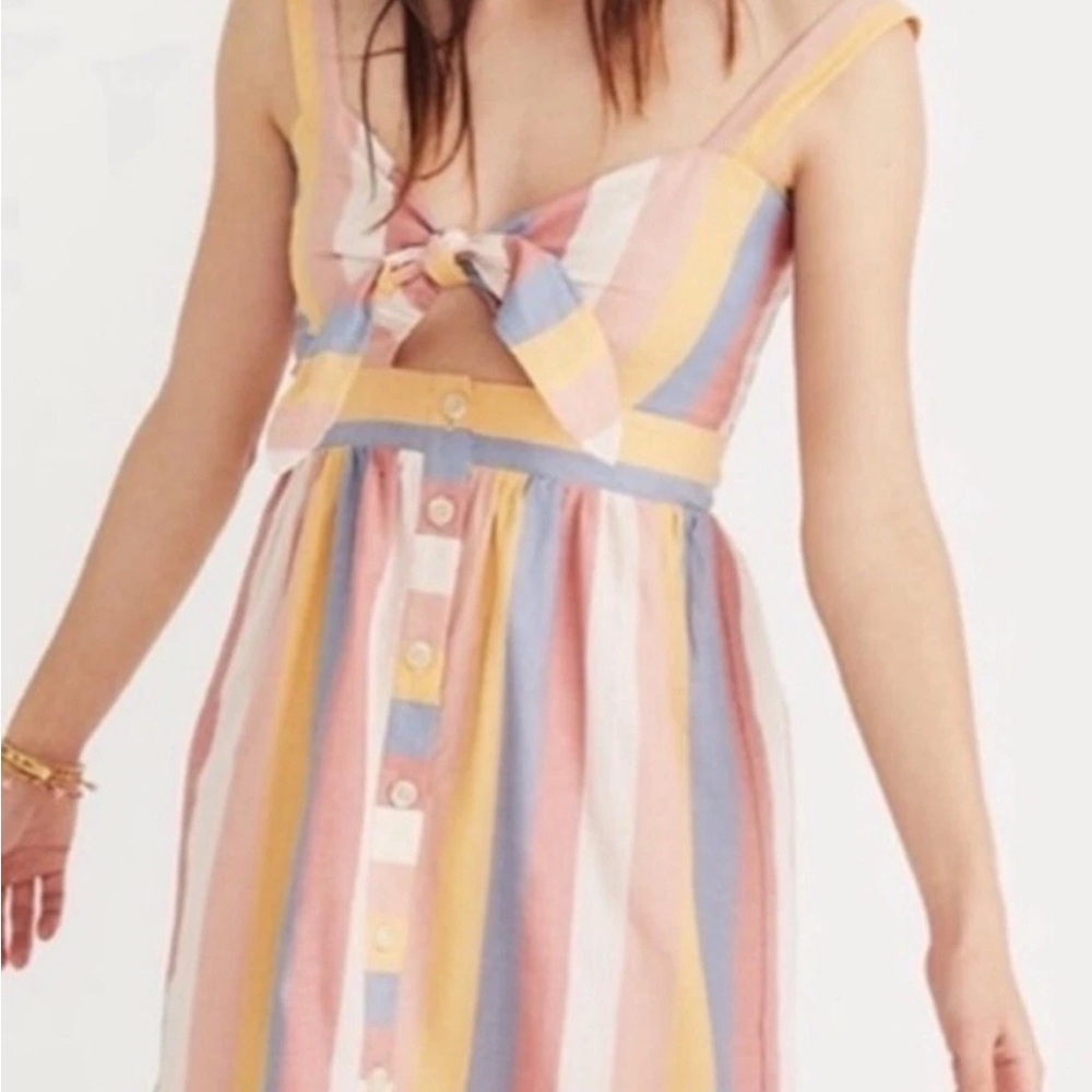 Madewell Tie Cutout Vacation Dress in Sherbet Stripe Sundress  sz 10 *Altered*